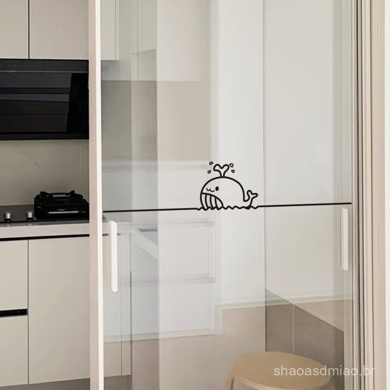 Adesivo Decorativo Criativo de Baleia Pequena para Porta de Correr, para Varanda, Sala de Estar, Porta de Vidro da Cozin