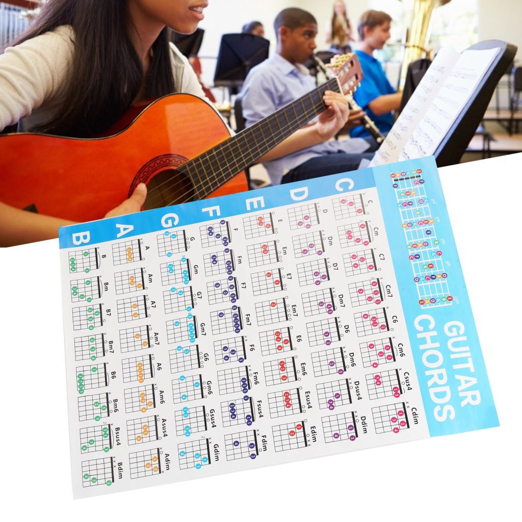 Pôster de acordes de guitarra Mingzhe, papel revestido com código de cores, guia de referência educacional para