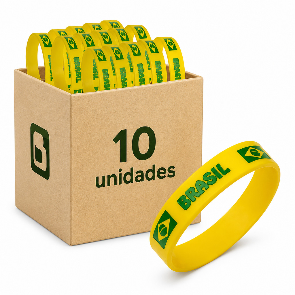 Kit 10 Pulseira Silicone Brasil Torcida Futebol Copa  Mundo