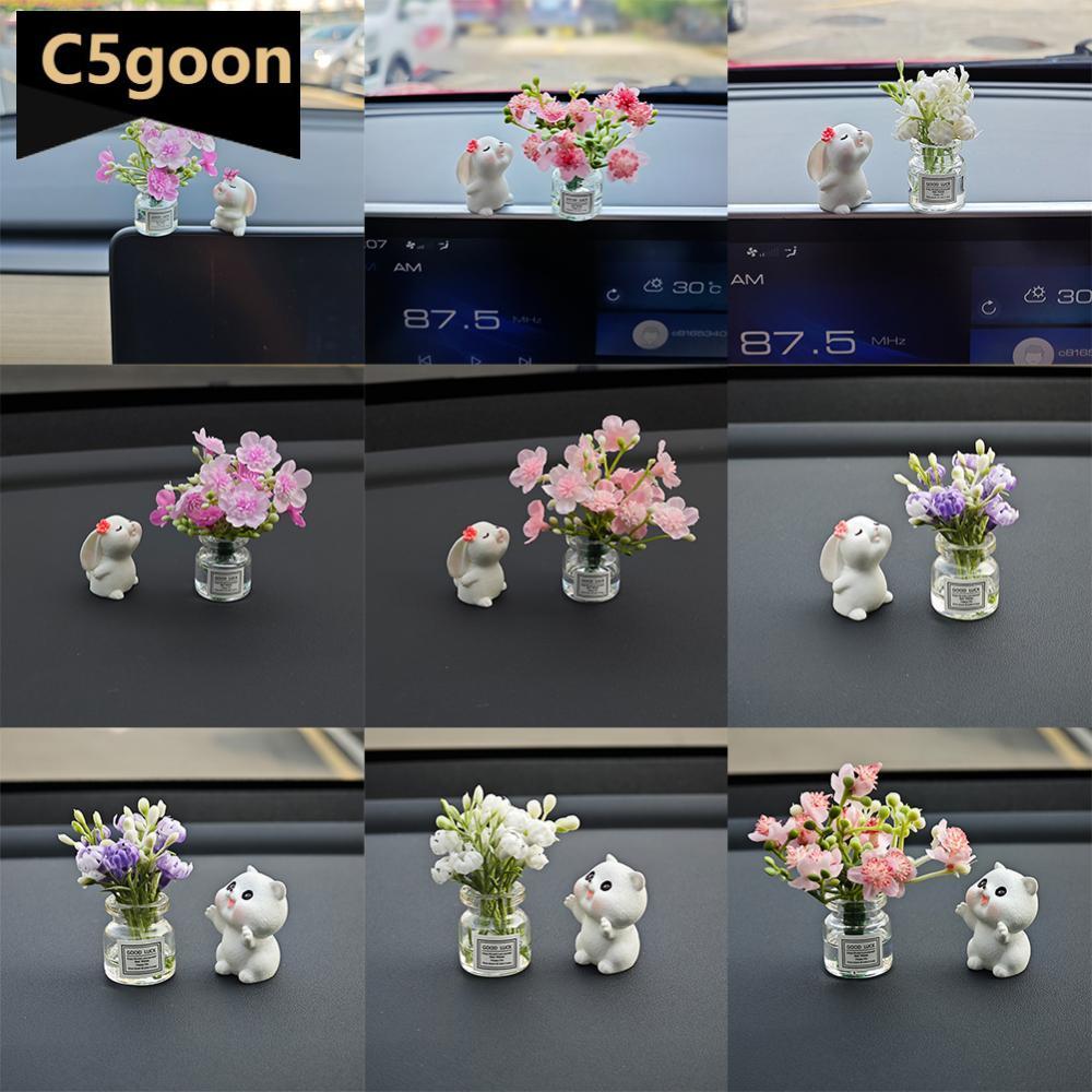 C5GOON 2 Peças Enfeites De Decoração De Carro Vaso De Jasmim Micro Paisagem Coelho Interiores M9Z8