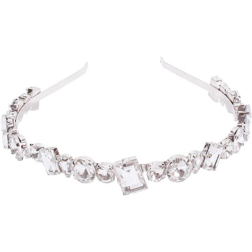 Tiara de Strass, Faixa de Cabelo de Liga, Acessório de Cabelo de Vidro Brilhante Prateado e Branco, Moderno, para Casame