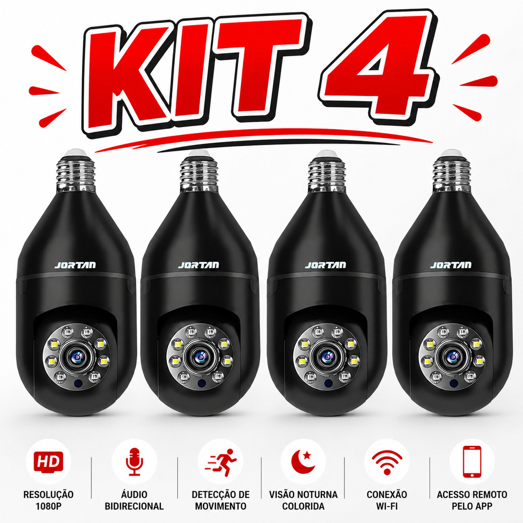 KIT 4 Câmeras de Segurança WiFi 360° Visão Noturna Áudio Bidirecional App Yoosee
