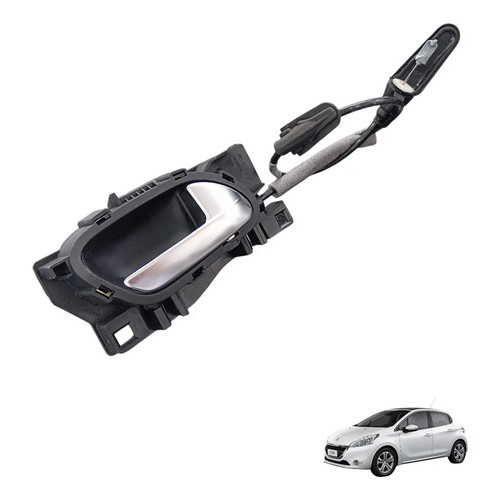 Maçaneta Interna Dianteira Direita Peugeot 208 2013 A 2019 Prateado E Preto Dianteira