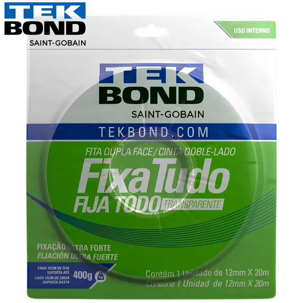 Fita Dupla Face Acrílica Interio 12MMX20M BLISTER TekBond