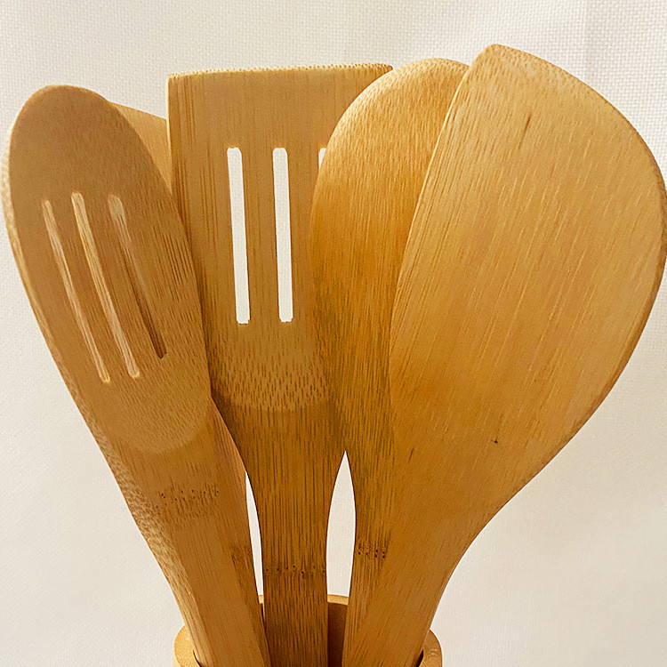 Fabricante de espátulas de madeira para cozinha antiaderente, espátulas de bambu sem pintura com cabo longo, conjuntos d