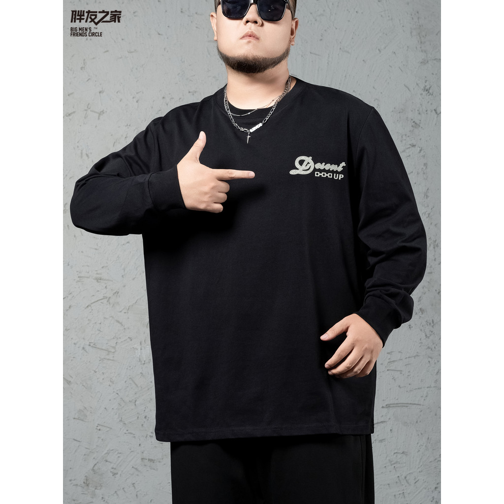 Além de gordura plus Size carta americana impressa algodão puro manga comprida camiseta masculina primavera outono Stree