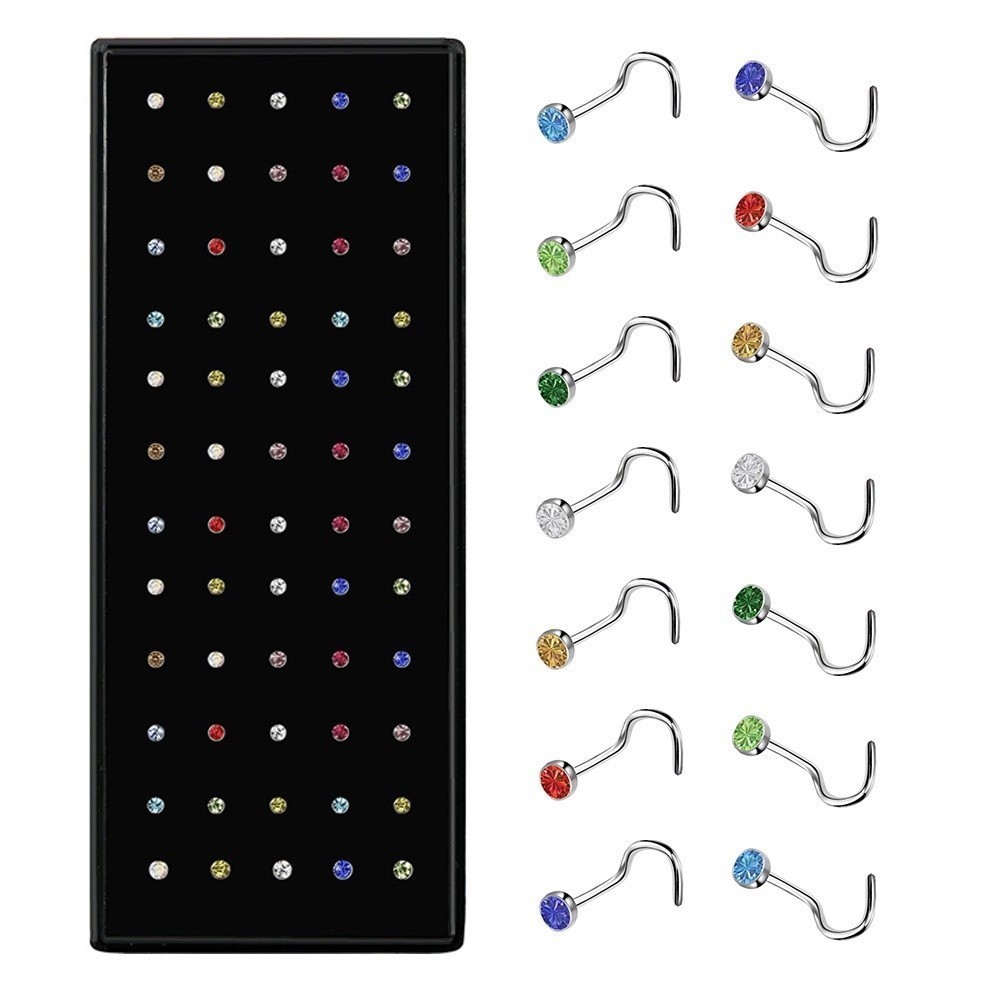 Kit Com 40 Peças Piercing De Nariz Cristal Reto/Dobrar Lindos aço inox