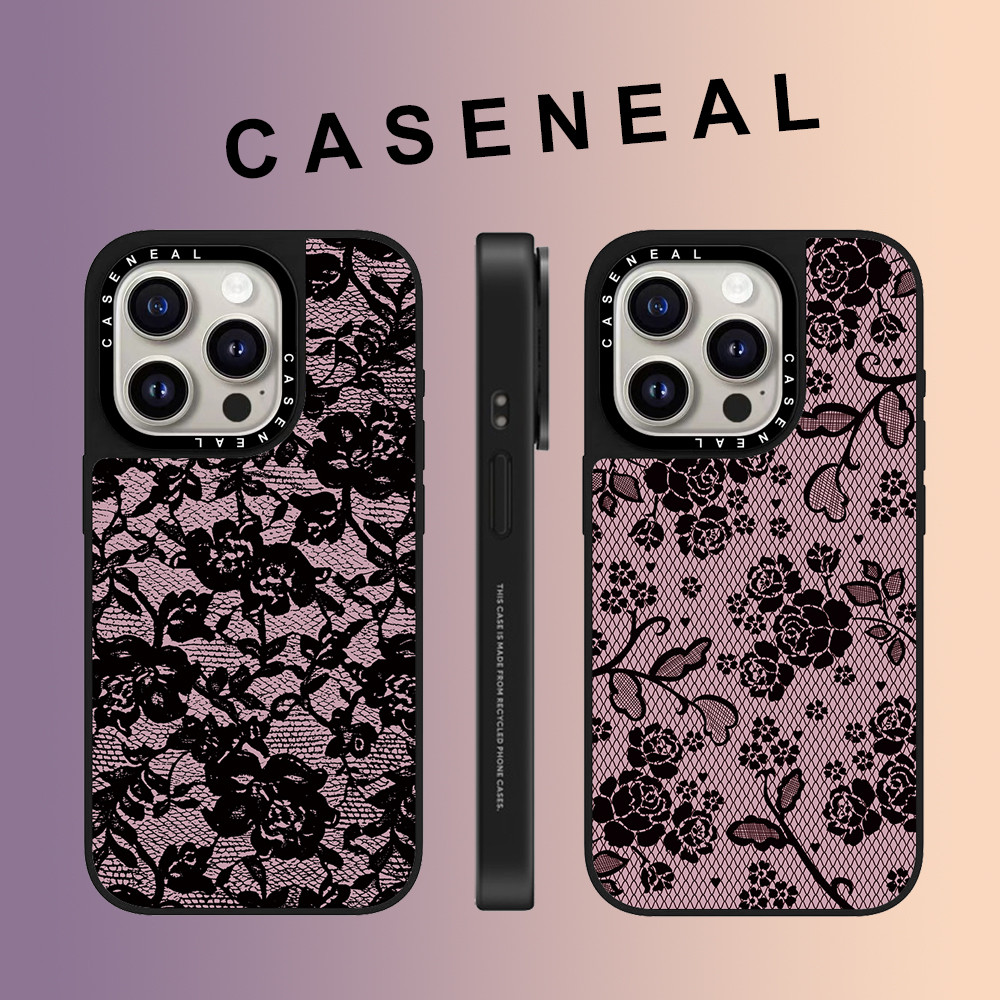 CASENEAL Capa De Telefone Fosca Com Flor De Renda Preta Para iPhone 17 Pro Max 16 ProMax 15Pro 14 Plus 13 12 11 Protetor