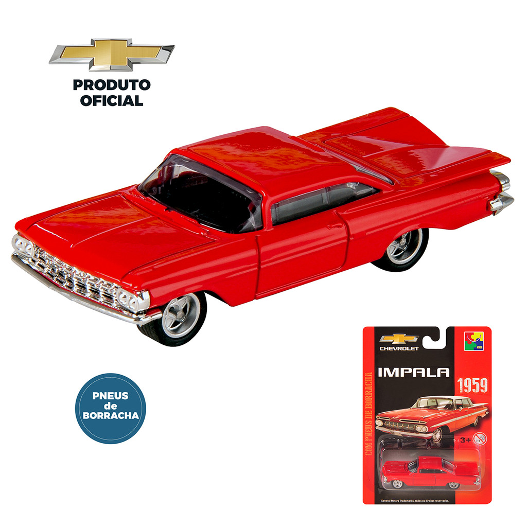 Miniatura Chevrolet Impala Sport Coupe 1959 Pneu de Borracha Vermelho - Escala 1:64 CKS