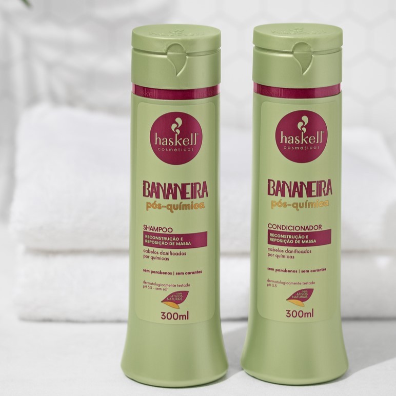 Kit Bananeira Shampoo e condicionador pós-química 300ml - haskell