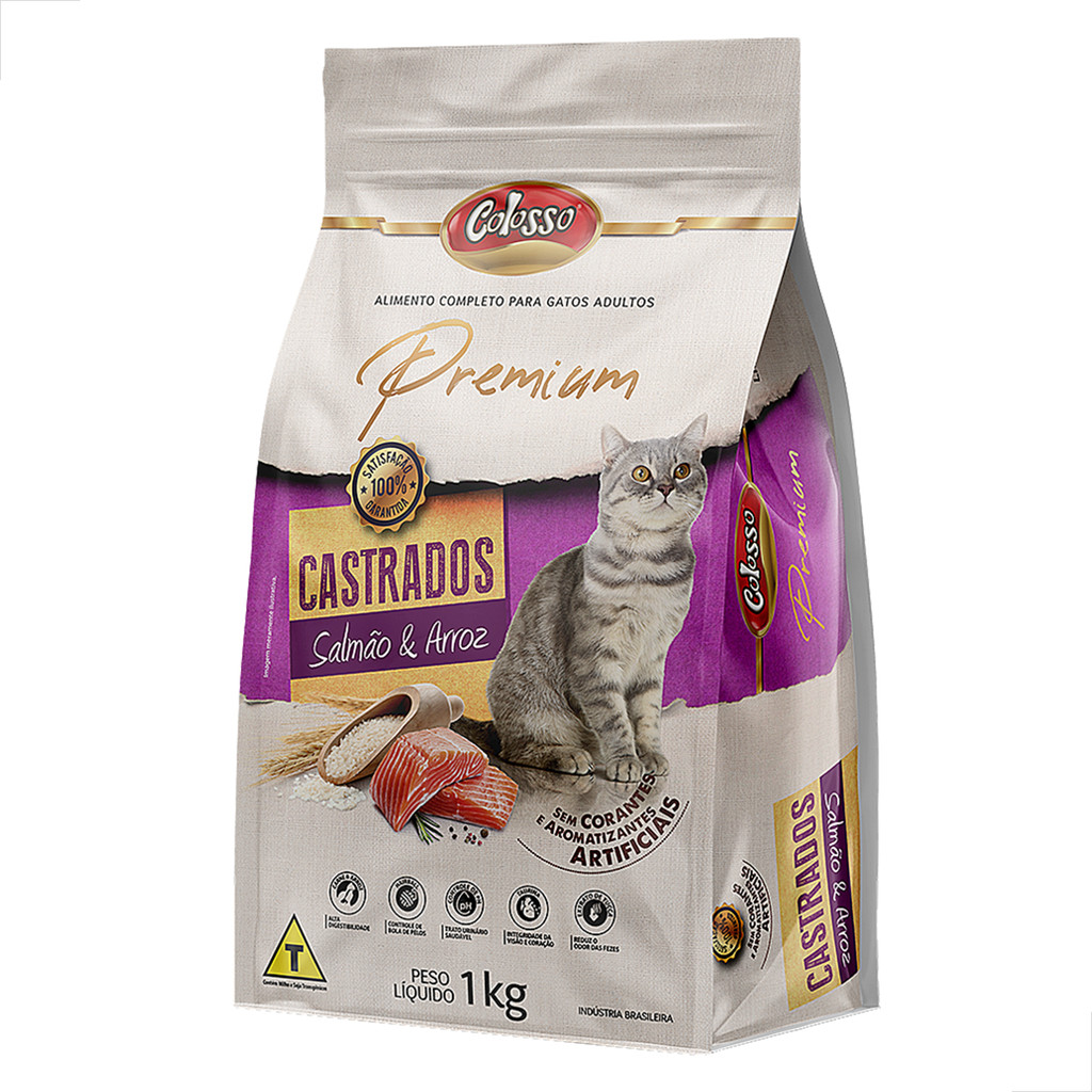Ração Para Gato Castrado Racao Colosso Premium Salmao Arroz 1kg
