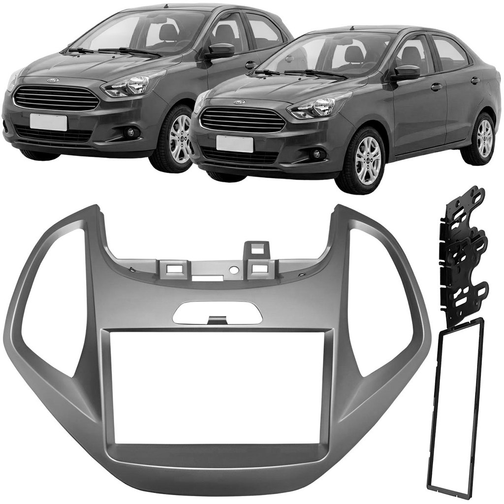 Moldura 2 Din Ford Ka 2014 2018 Som Automotivo Multimídia Painel Fiamon Cinza Profissional