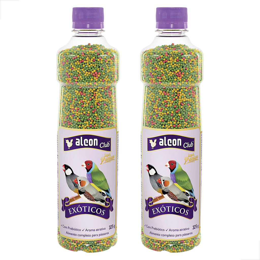 Kit 2 Ração Alcon Club Exóticos Super Premium 325g Pássaros Manon Mandarin Calafate Bavete Extrusada