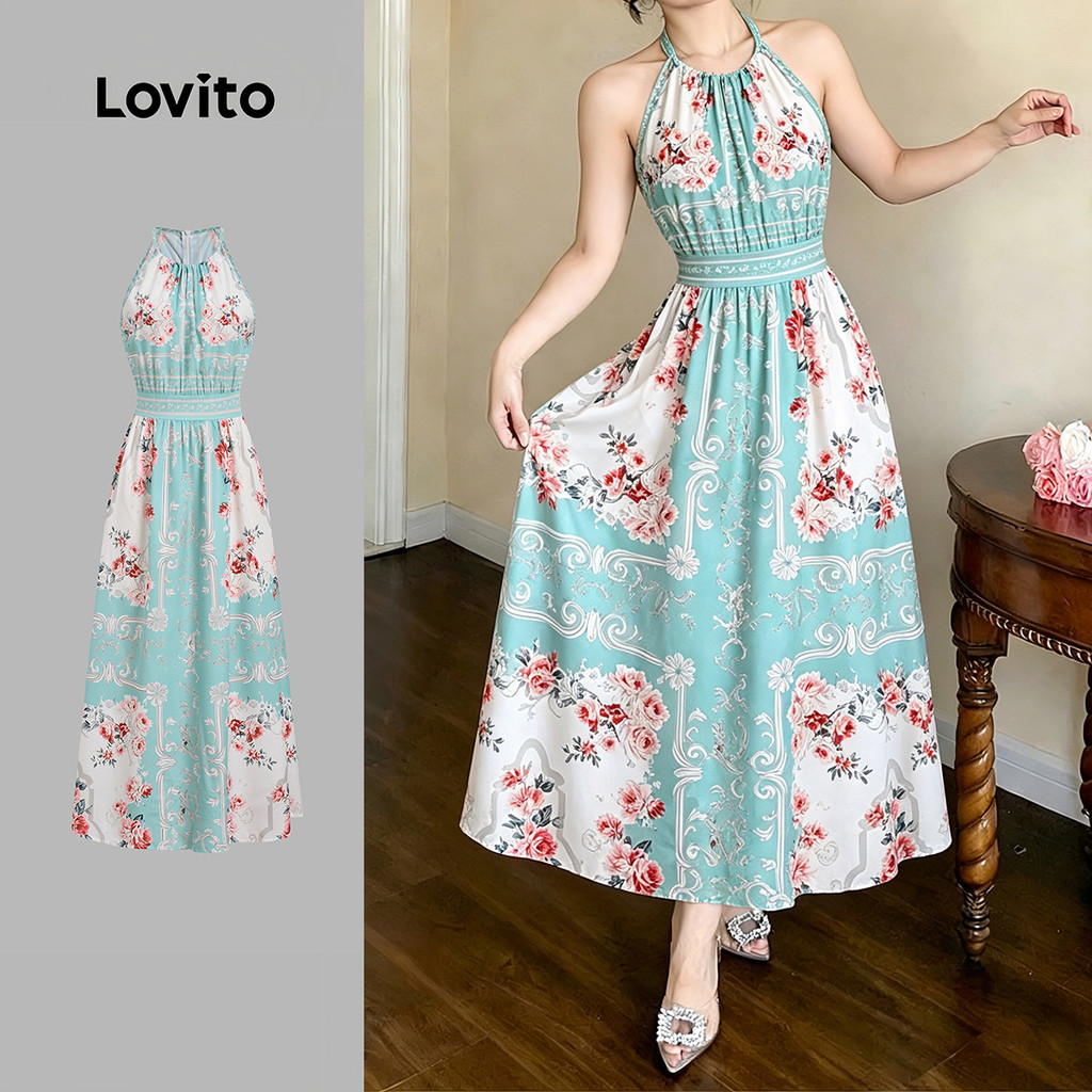 Lovito Vestido Boho Estilo Resort Estilo Nacional com Flores Vestido Primavera/v