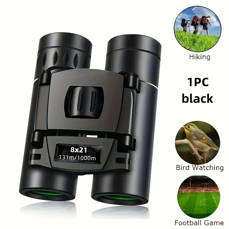 Binóculos HD com Zoom, 8X21, Telescópio de Longo Alcance com Design Compacto e Dobrável para Turismo ao Ar Livre e Campi