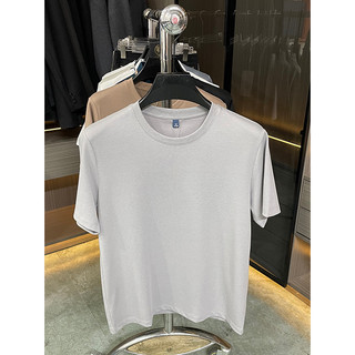 Pedido restante do contador!Algodão + seda amoreira + lichia masculina verão em torno do pescoço de manga curta camiseta
