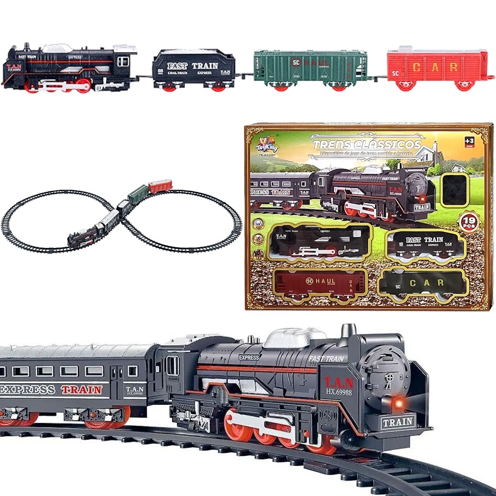 Ferrorama de Brinquedo Trem Elétrico Infantil Trenzinho Locomotiva Luz e 15 Trilhos