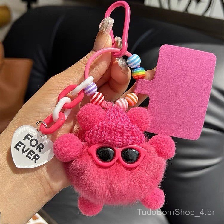 Chaveiro de pelúcia de pelo de coelho requintado e fofo, pingente para bolsa, decoração de presente, pendente para carro