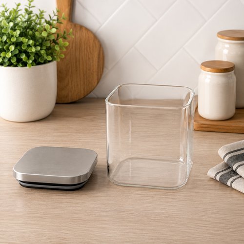 Pote Hermetico Quadrado Vidro 700ml Tampa Inox Organizador Alimentos Mantimentos Cozinha Geladeira Multiuso Resistent...