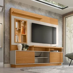 Estante Ripado para TV até 60 Polegadas com LED MDF 200CMX181CM Eldorado 2.0 Marrom Nature/Off White
