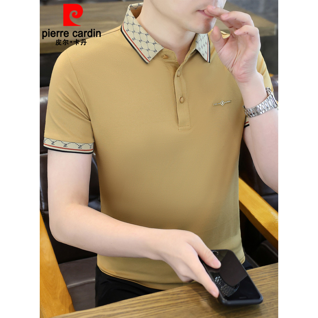 Pierre Cardan moda Jacquard lapela manga curta camiseta masculina verão novo estilo na moda Wear gelo seda camisa polo d