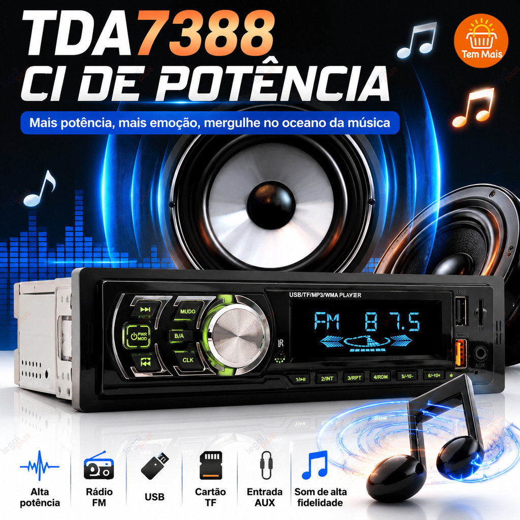 Rádio MP3 Player Automotivo 1781 AM/FM USB AUX Display LED