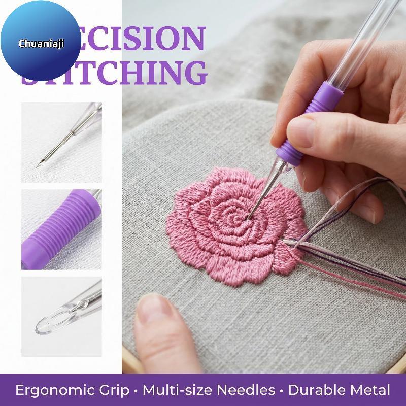 Chuaniaji Tricô Tecelagem Perfurador Agulha Bordado Caneta Threader Conjunto Durável Para Artesanato DIY Arte Prazer BR