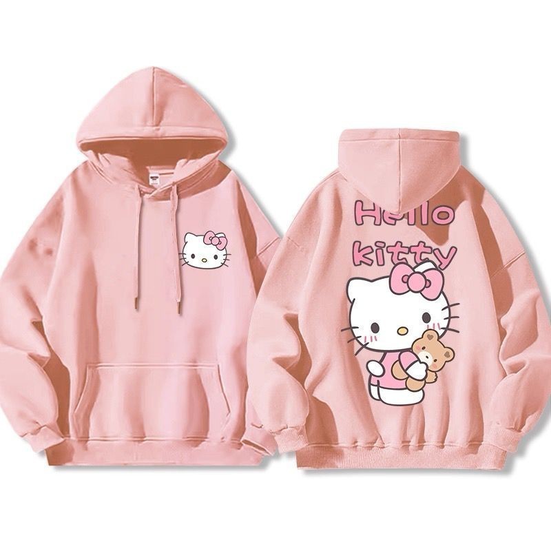 Moletom Hello Kitty Feminino Infantil Juvenil Casual com Capuz Blusa de Frio Menina Frio Inverno Boneca