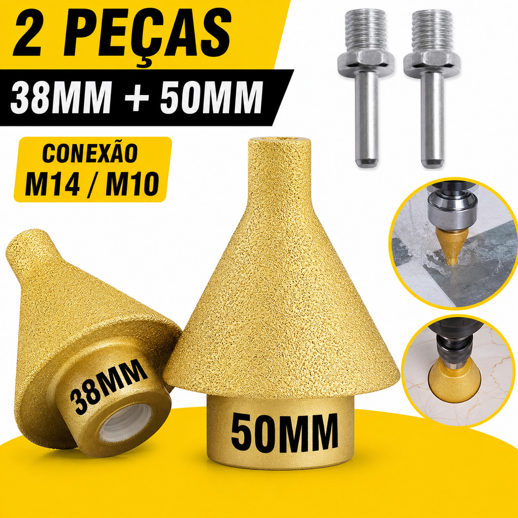 Broca Cônica Diamantada 38mm E 50mm Rosca M14/M10 Para Serra Copo - 2 Peças Broca Para Porcelanato