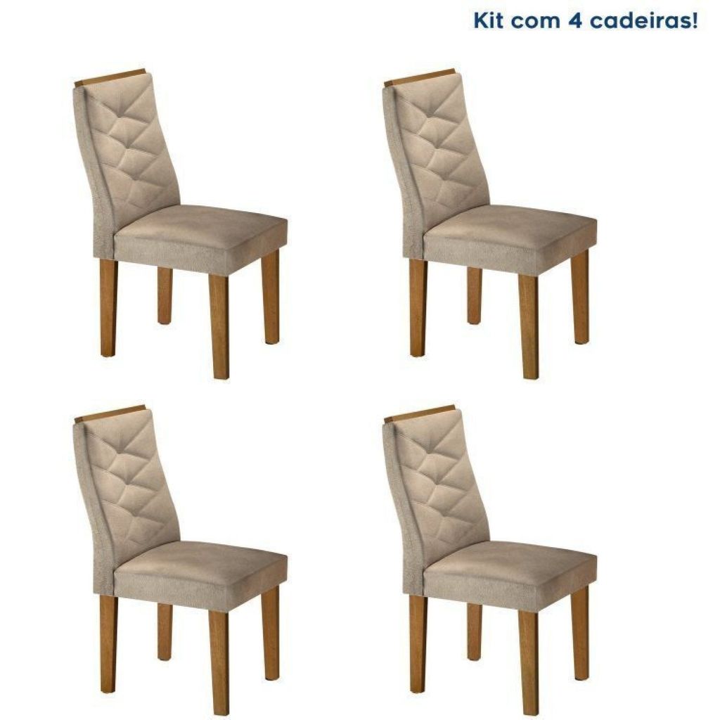 Conjunto 4 Cadeiras para Sala de Jantar Germany Bege/Ypê Ypê