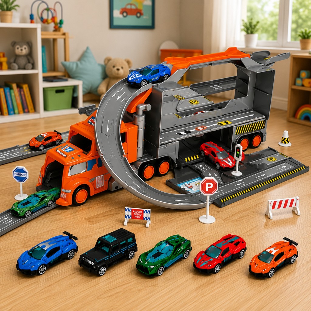 Caminhao Pista Garagem Carrinho Corrida Menino Lanca Carro