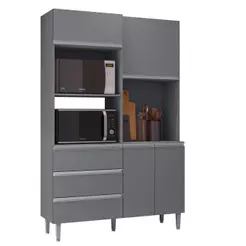 Armário Para Cozinha Kit Livia 120 Cm Cinza Fosco - Ajl