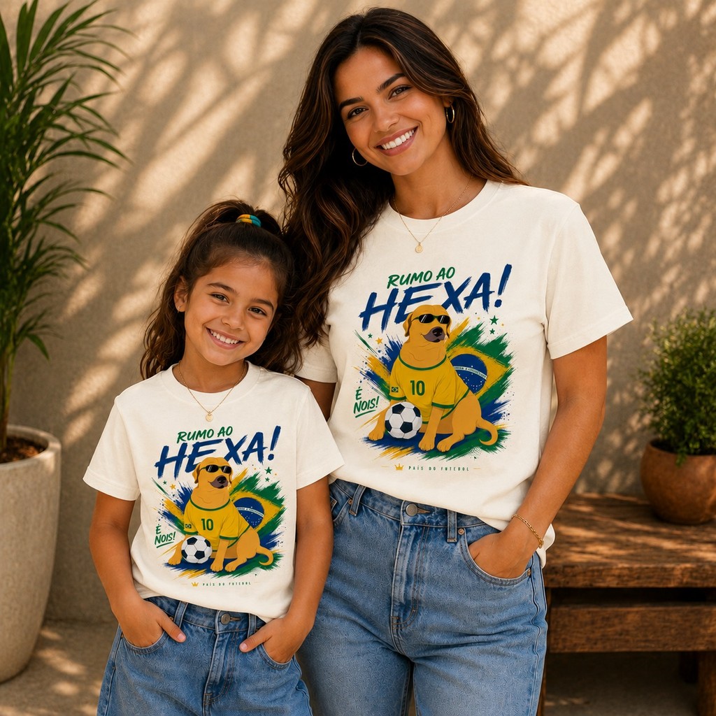 Kit Camiseta Tal Mãe Tal Filha Tal Pai Tal Filho Brasil Copa Do Mundo 2026 Infantil E Adulto Algodão Look Família  Hexa