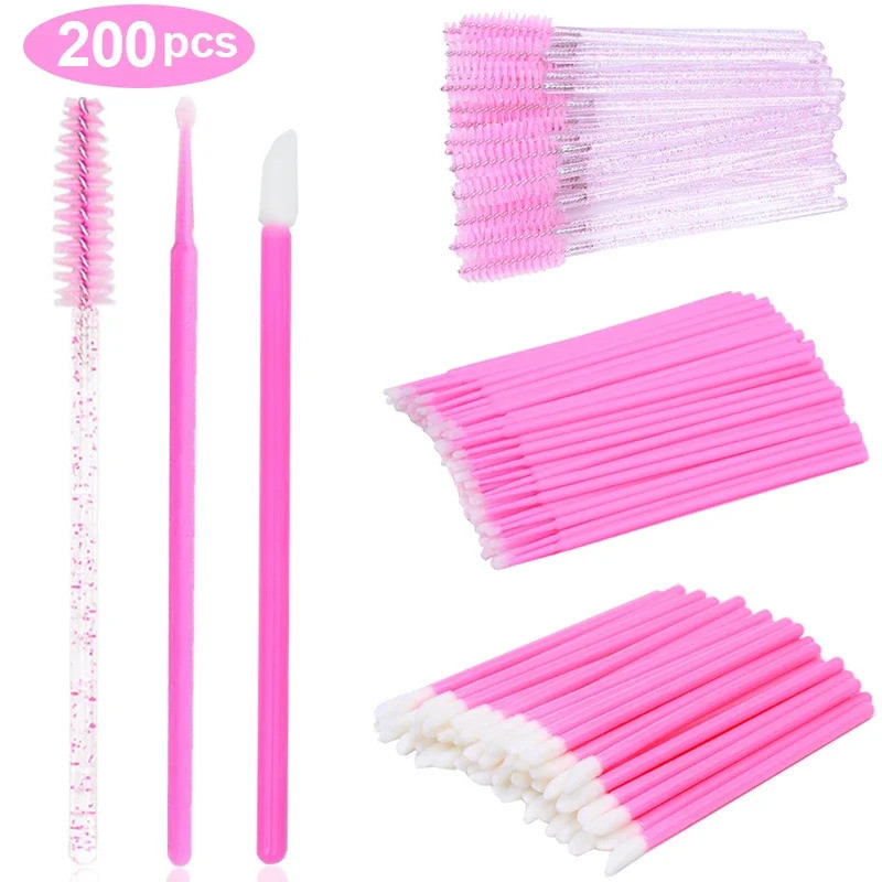 200 Pçs Escova De Cílios Descartável Lash Extensão Rímel Varinhas Spoolies Ferramentas Conjunto Batom Brilho Labial Apli