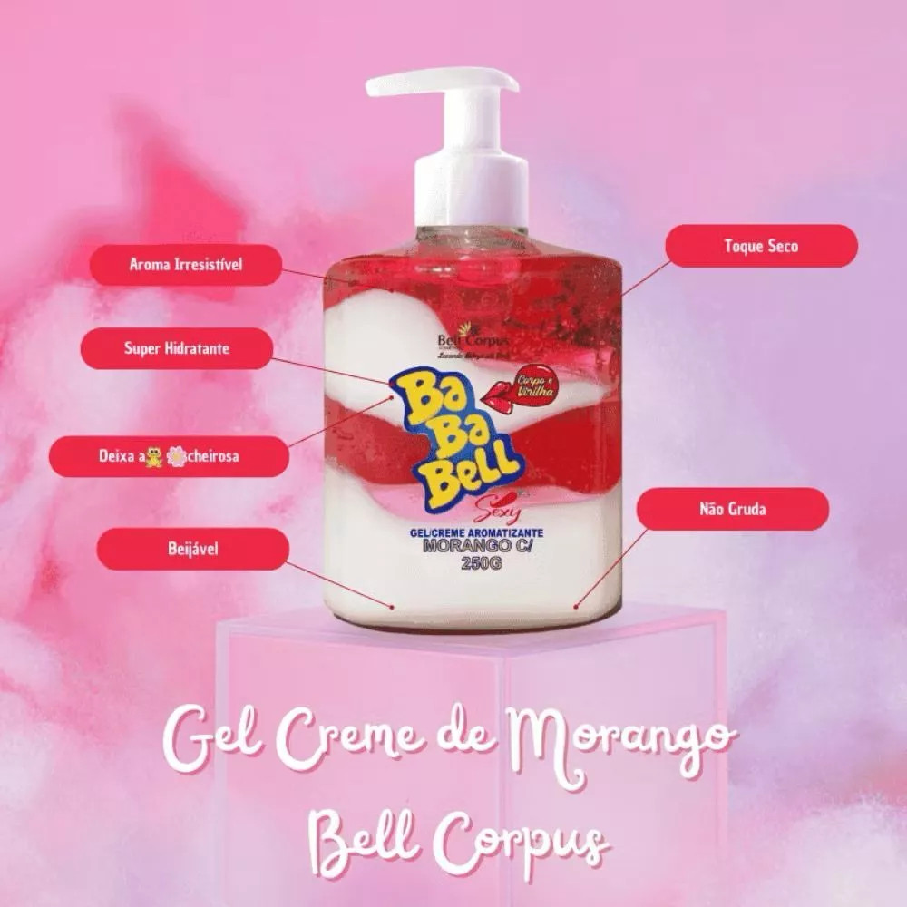 Creme Para Corpo e Virilha Gel Aromatizante Glow Bababell Morango com Chantilly Gelzinho Íntimo