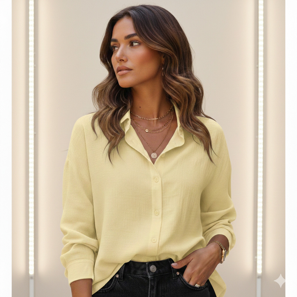 Camisa Oversized Feminina Social Viscolinho Moda LISA Inverno Manga Comprida Blogueirinha Look Trabalho