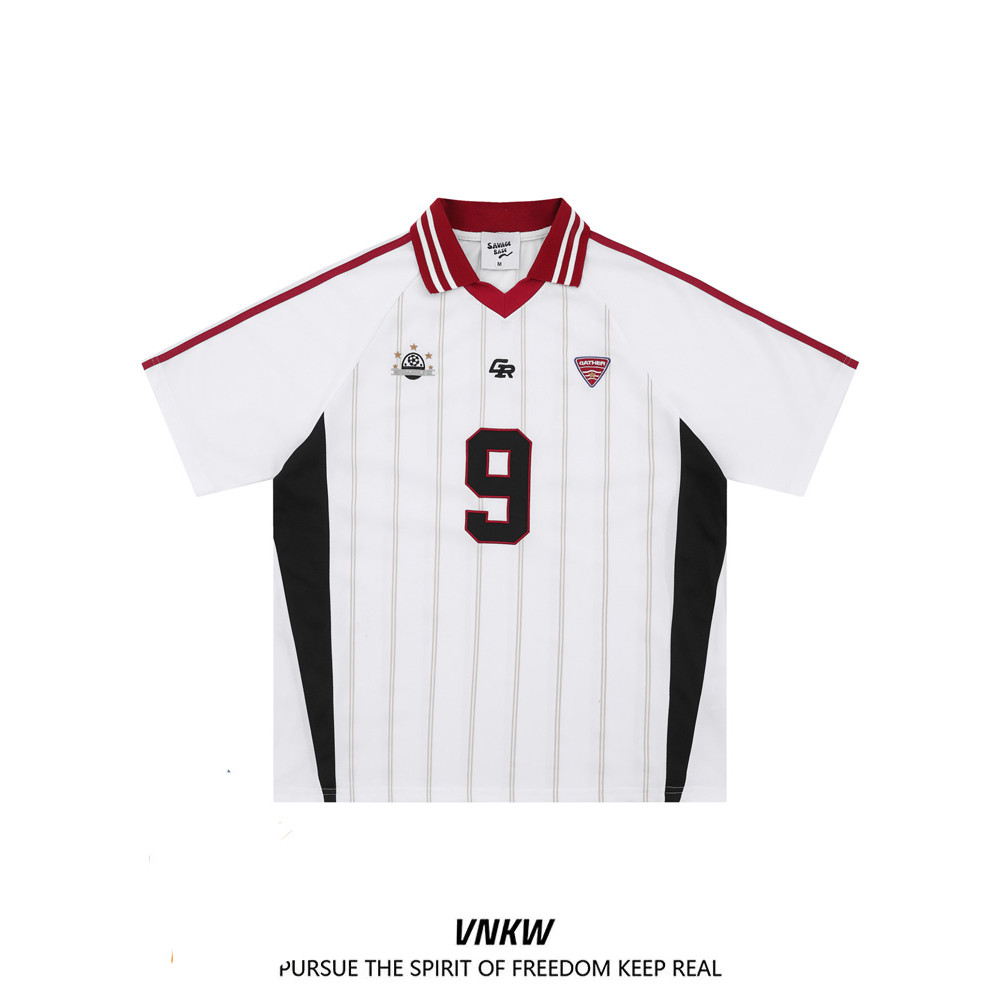 American Street Wear Listras Verticais Camiseta Masculina de Manga Curta Solta All-Match No. Camisa POLO 9 Camisa Esport