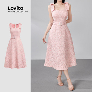 (New) (Lovito Refine) Vestido Elegante de Jacquard com Lacinho Na Frente para Primavera/verão Vestido Rosa LR18E178 em Oferta na Shopee
