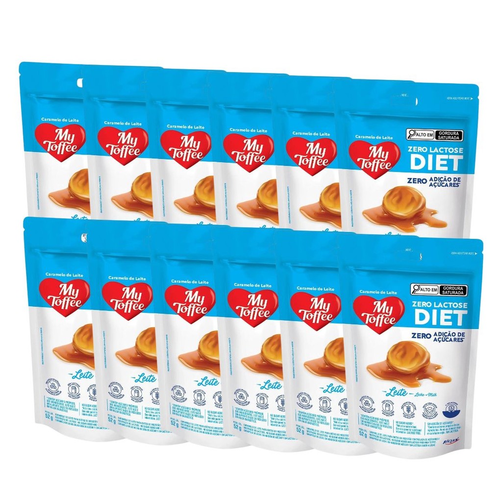 Balas Diet Zero Lactose Sabor Leite Saudável - My Toffee 12 Pacotes de 52g