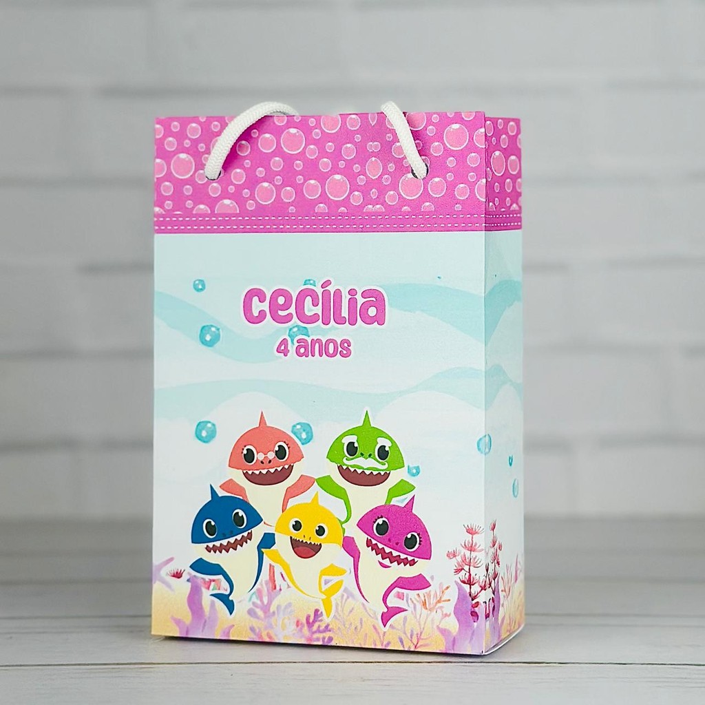 Sacolinha Baby Shark Menina | Personalizada Com Nome | Festa Aniversário Lembrancinhas Personalizados Sacola de Doces