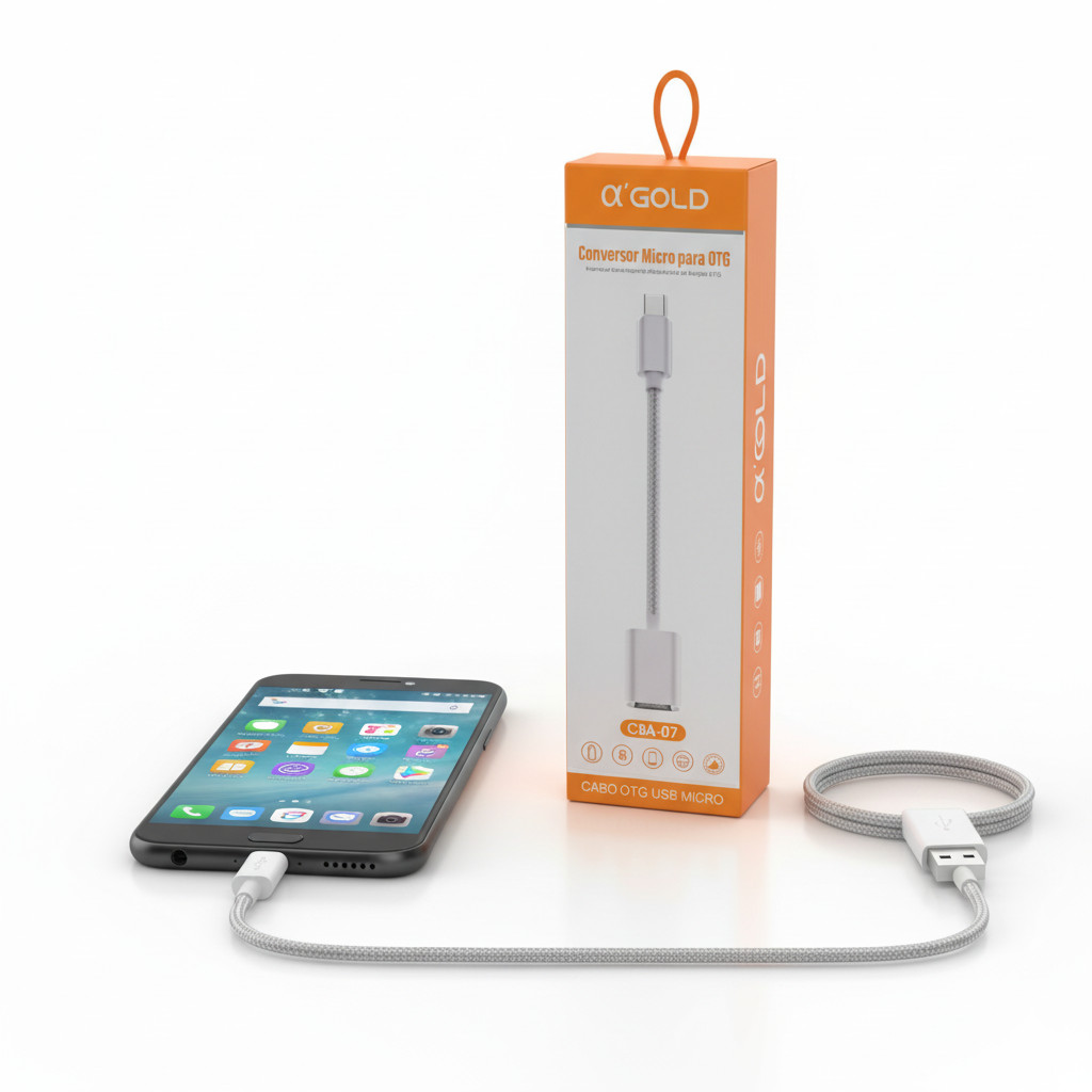 Adaptador Cabo OTG V8 Agold CBA-07 Micro USB para Pen Drive Teclado Mouse Controle HD Externo e Impressora
