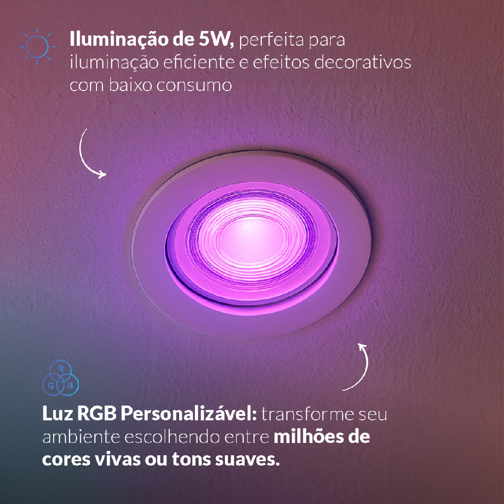 Detalhes do Kit 1, 5 Lampadas Led Dicróica MR16 Smart Wi-fi 2.4 GHz 5w 2700K/6500K RGB Colorido GU10 Branco Neo Avant