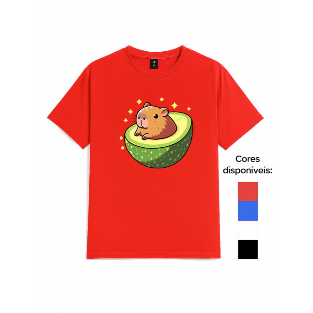Camiseta Capivara Abacate Infantil e Adulto Masculina Menino Camisa Juvenil Básica Branca Estilosa Unissex Estampada