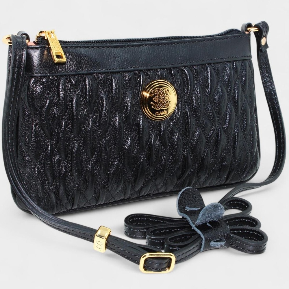 Bolsa Crossbody Classe Couro Legítimo Casual Kelly Feminina - Preto em Oferta na Shopee