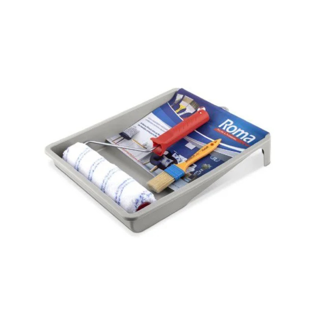 Kit Pintura 23cm Bandeja Plástica Pincel e Rolo de Lã Anti Respingo 3 Peças - Roma em Oferta na Shopee