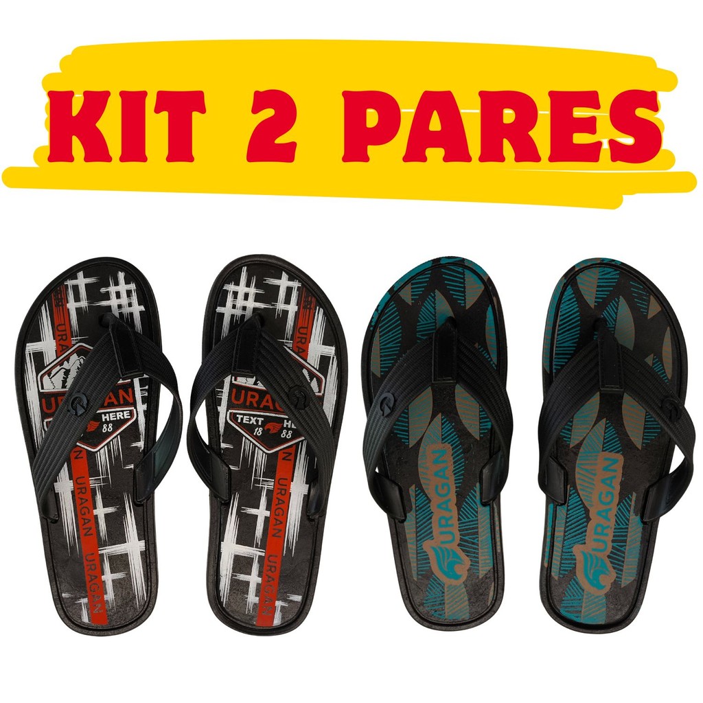Kit 2 Chinelo Sandalia Masculino Uragan Borracha Antiderrapante Leve Resistente Confortavel