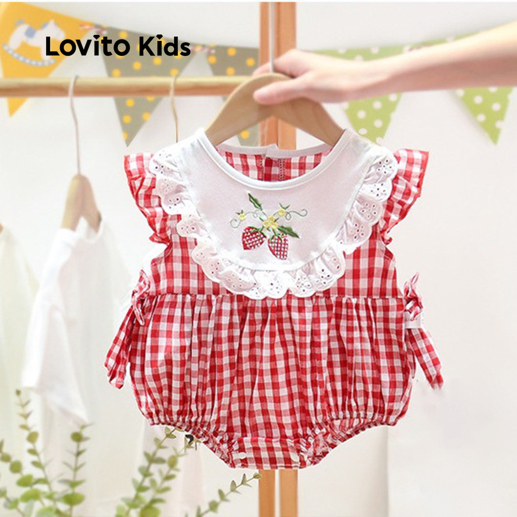 (New) Lovito Kids Macacão Fofo de Bloco de Cores para Primavera/verão Macacão Vermelho para Bebê LNL115014 em Oferta na Shopee