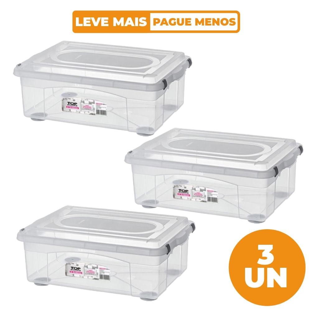 Kit Caixa Organizadora Transparente 42L 3 unidades Top Stock Sanremo em Oferta na Shopee