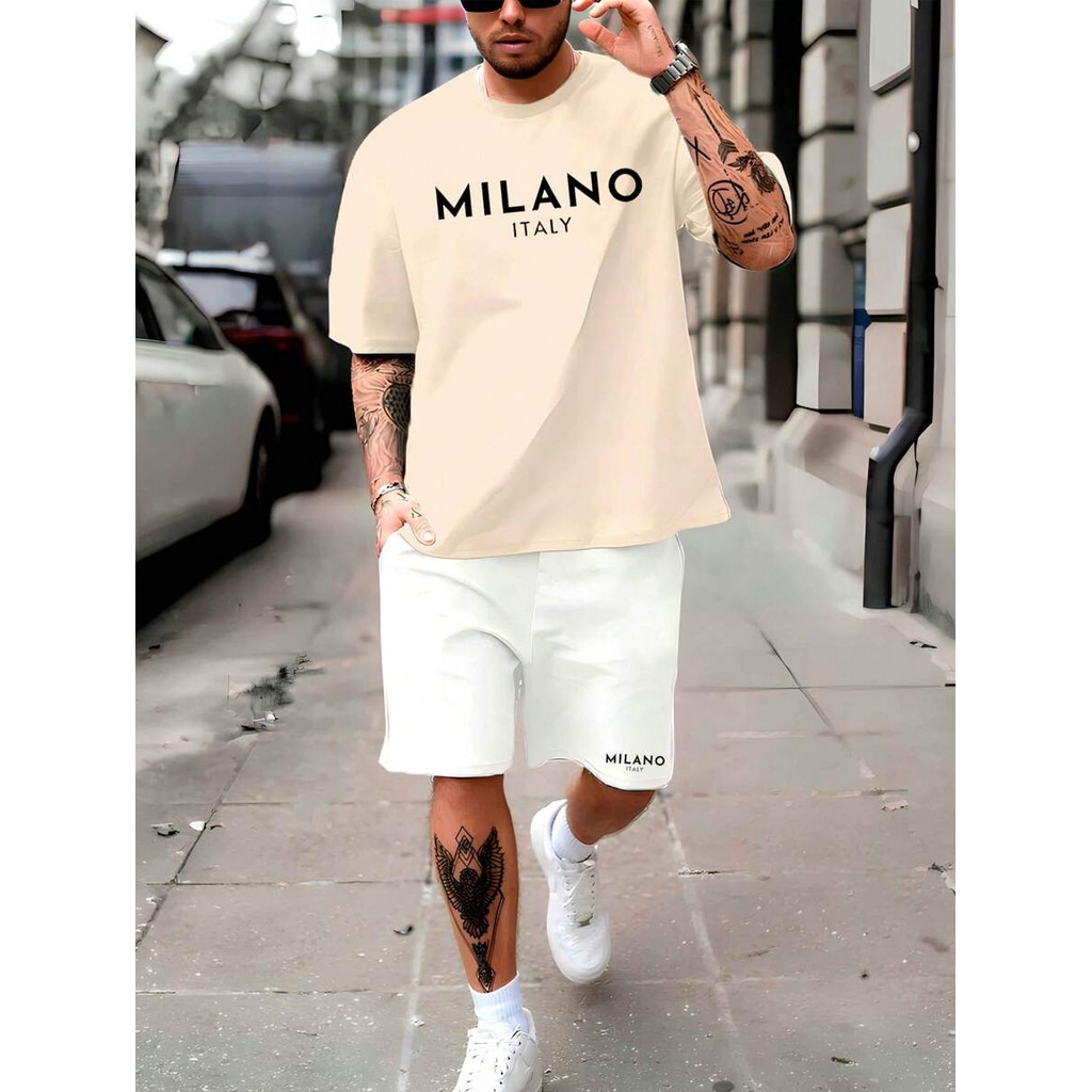 Conjunto Kit Masculino Milano Italy Camiseta Masculina + Bermuda Tactel Estampada