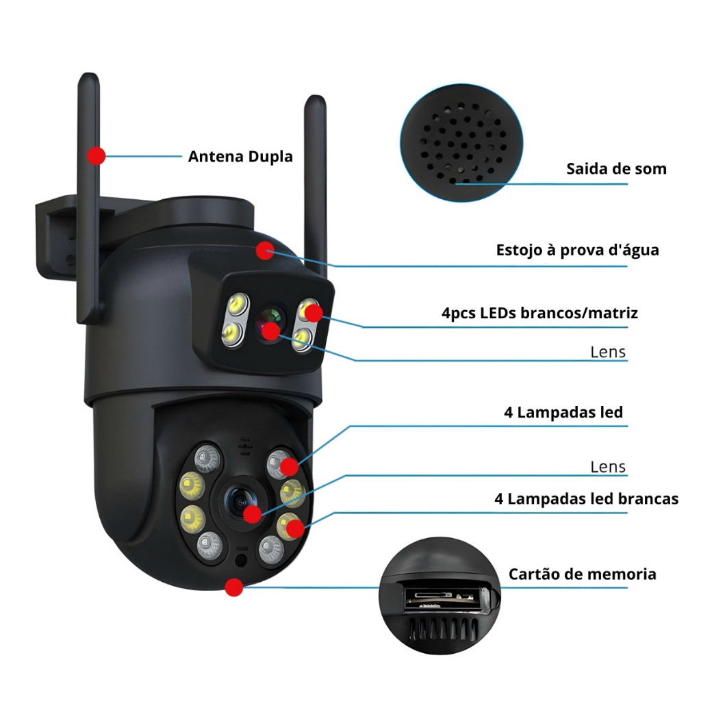 Kit 2 Câmera de Segurança Wi-fi Preto Dome de Dupla Lente com Sensor de Movimento - com App ICSEE — imagem 2 de 2